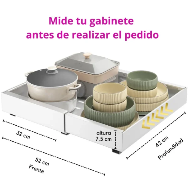 Bandeja Ajustable Organizafácil Con Medidas Para Gabinete De Cocina 52 X 42 X 7,5 Cm