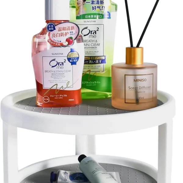 Estante Giratorio 2 Niveles Organizafácil Con Productos De Higiene Y Difusor De Aromas