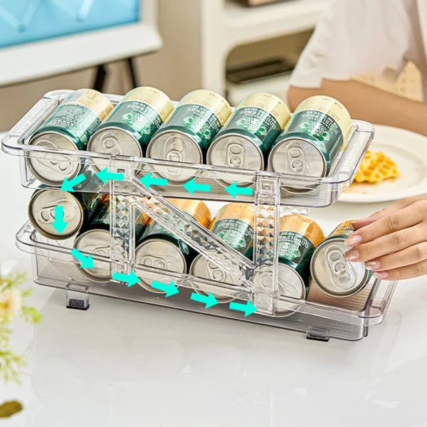 Organizador Apilable Transparente De Latas Con Flechas Que Indican El Flujo Automático